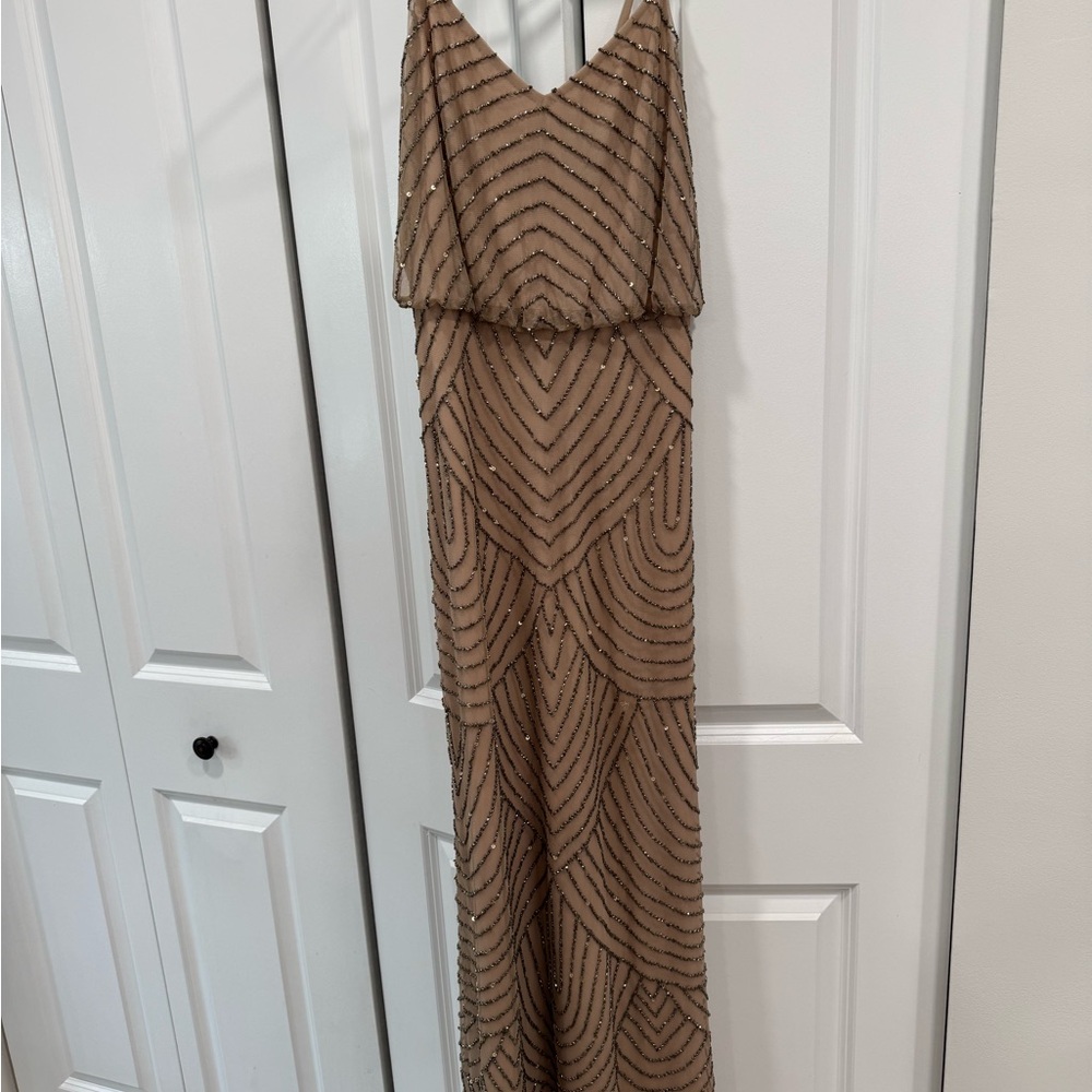 Adrianna Papell Beaded Tan Maxi Gown, size 0, worn once